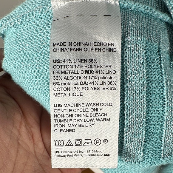 Chico’s Baby Blue Sparkle Metalic oversized Top, Size 3  (XL) - Picture 12 of 12